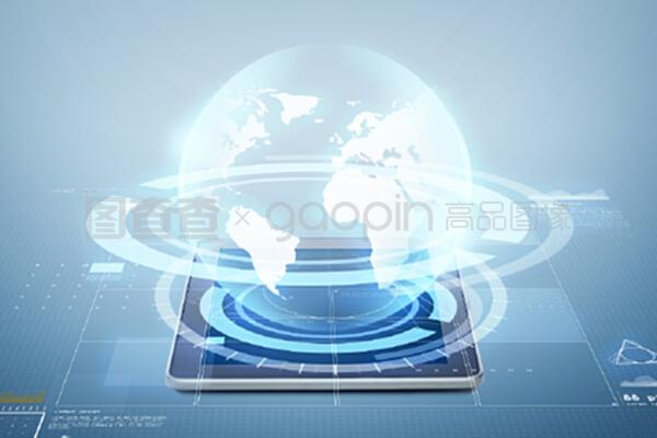 電子、技術(shù)、網(wǎng)絡(luò)和現(xiàn)代小工具概念&mdash;&mdash;平板電腦,屏幕上方藍色背景的虛擬投影